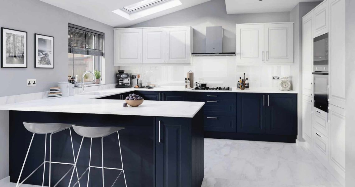 Indigo blue and white modern kitchen