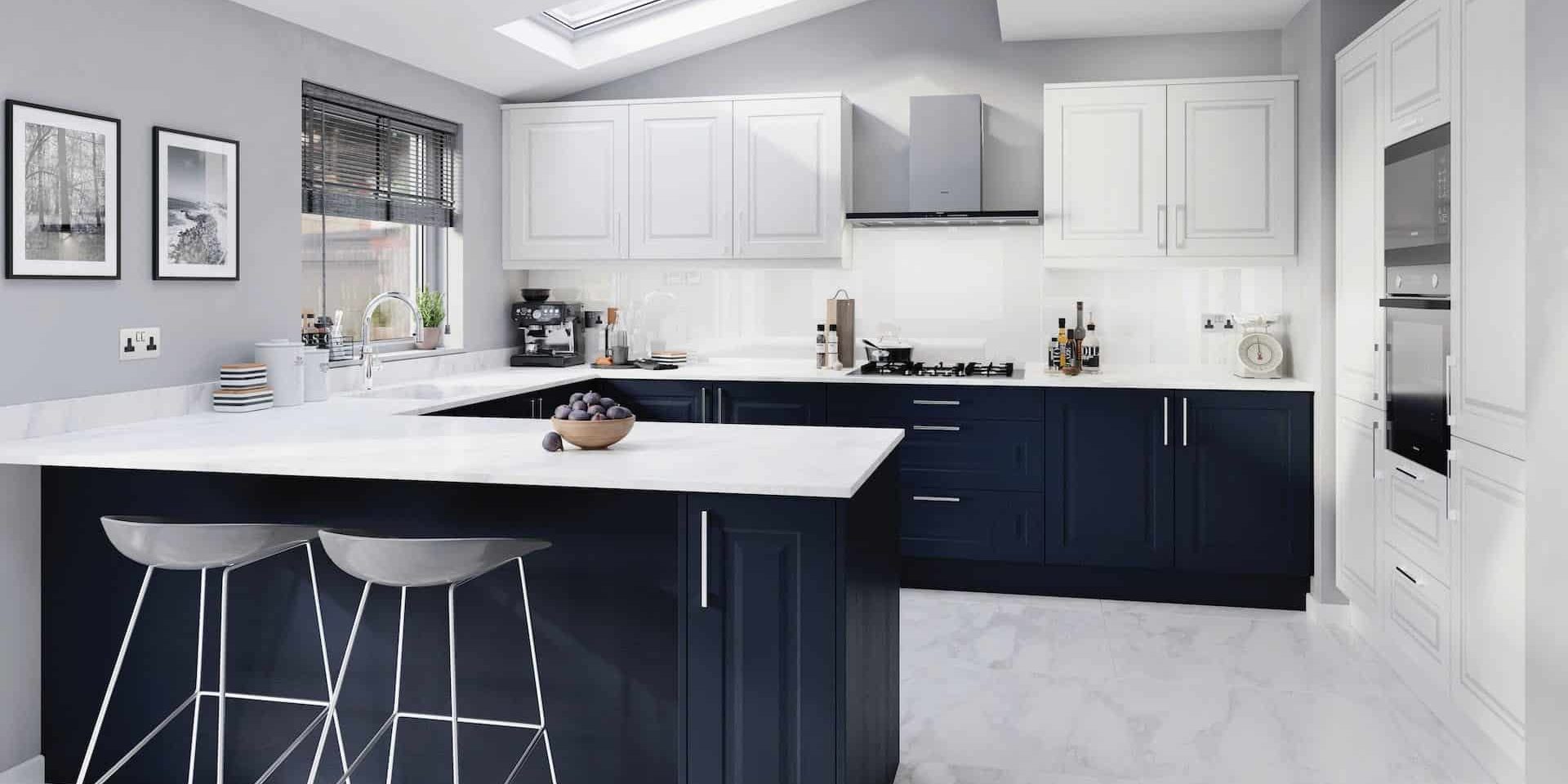 Indigo blue and white modern kitchen