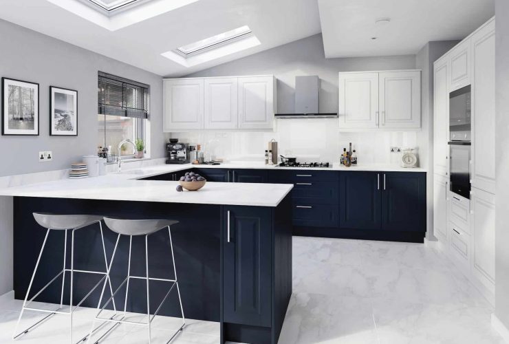 Indigo blue and white modern kitchen