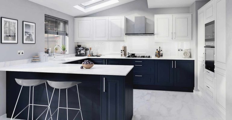 Indigo blue and white modern kitchen
