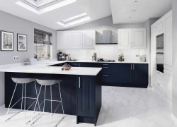 Indigo blue and white modern kitchen