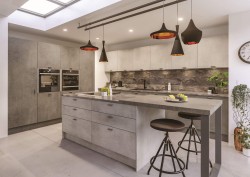 slate kitchen with modern lighting