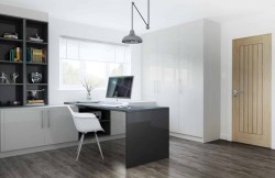 Bedroom furniture in high gloss light grey and high gloss graphite