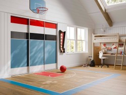 blue, platinum white, red and black sliding wardrobes